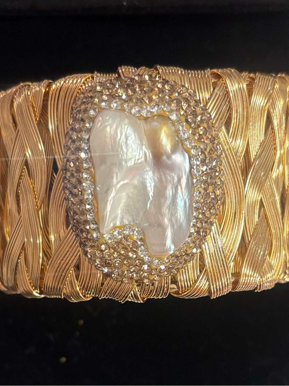 Gold-Tone mother of Pearl & Crystal Statement Cuff Bracelet